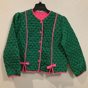 Green Quilted Jacket with Pink Accents